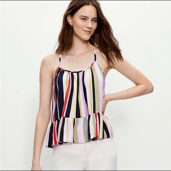 New with tags LOFT Multi Stripe Peplum Tank - Picture 1 of 7